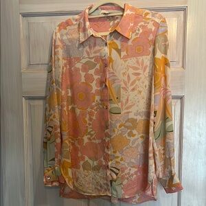 Rose & Olive Pink and Yellow Casual Button Down Shirt